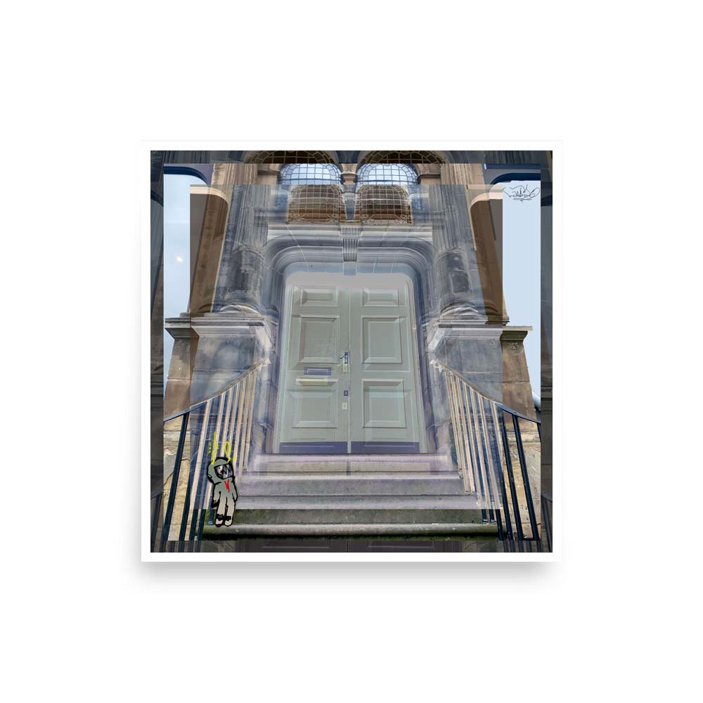 Photography print image of a door with a life like figure, looking at a big olive green door that looks like a face windows above look like eyes Colours green, brown, black, red.  Purpose, to be enjoyed, questioned and discussed.
JPG
• 1000 × 1000
• 84.55 kB