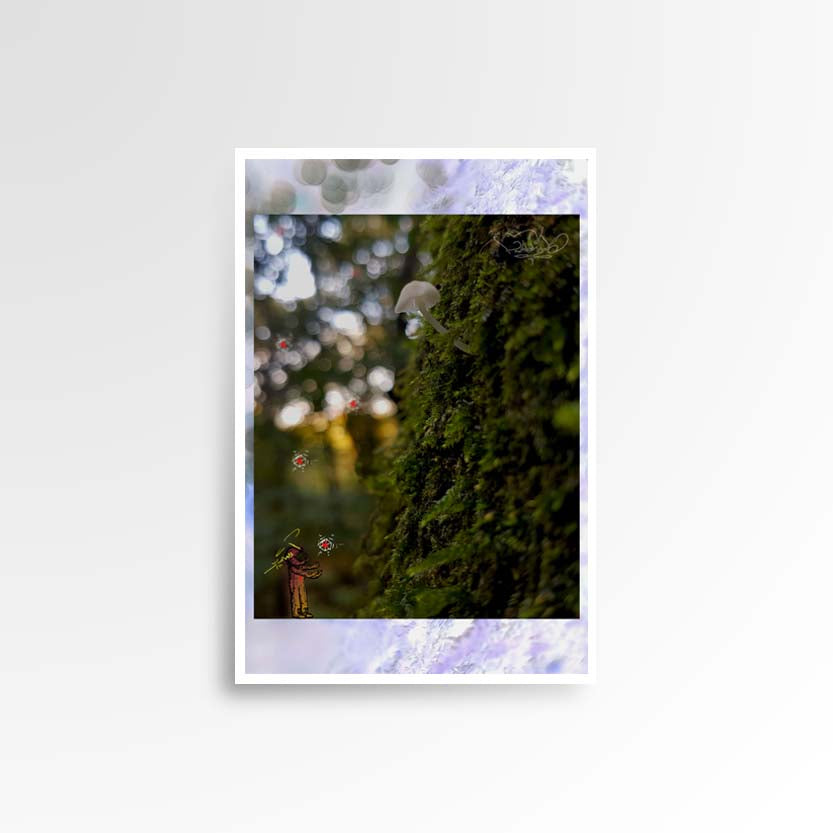 Photography print image of lifelike figure, looking at small mushroom. Colours green, yellow, white, brown, black. Purpose, to be enjoyed in someone's home.
JPG
• 833 × 833
• 57.01 kB