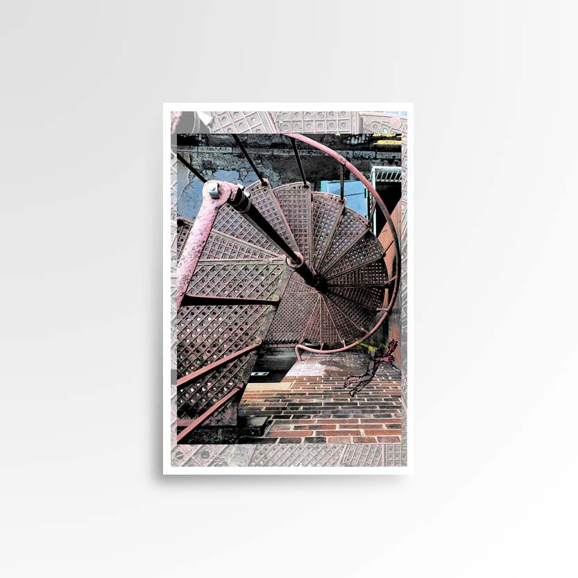 Photography print image of three lifelike figures, falling off the ledge next to some pale rose blush spiral stairs. Colours blush, red, teal, yellow, white, black. Purpose, to be enjoyed, questioned and discussed.
JPG
• 833 × 833
• 98.13 kB