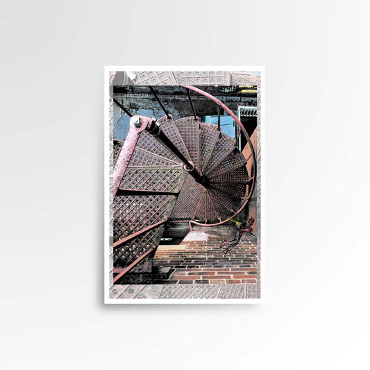 Photography print image of  three lifelike figures, falling off the ledge next to some pale rose blush spiral stairs. Colours blush, red, teal, yellow, white, black.  Purpose, to be enjoyed, questioned and discussed.
JPG
• 833 × 833
• 98.13 kB