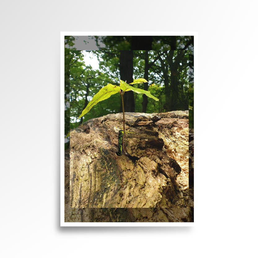 Photography print image of lifelike figure, standing next to a tree growing from dead bark representing life after death. Colours green, brown, yellow, blue. Purpose, to be enjoyed, questioned and disused.
JPG
• 833 × 833
• 116.45 kB