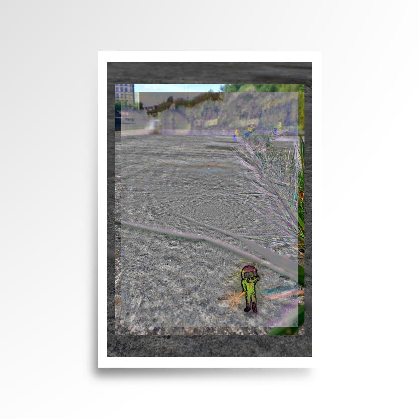 Photography print image of lifelike figure, looking at hand holding wand as the background looks distorted. Colours green white, black, purple, red, yellow. Purpose, to be enjoyed, questioned and disused.
JPG
• 833 × 833
• 90.42 kB