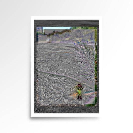 Photography print image of lifelike figure, looking at hand holding wand as the background looks distorted. Colours green white, black, purple, red, yellow. Purpose, to be enjoyed, questioned and disused.
JPG
• 833 × 833
• 90.42 kB