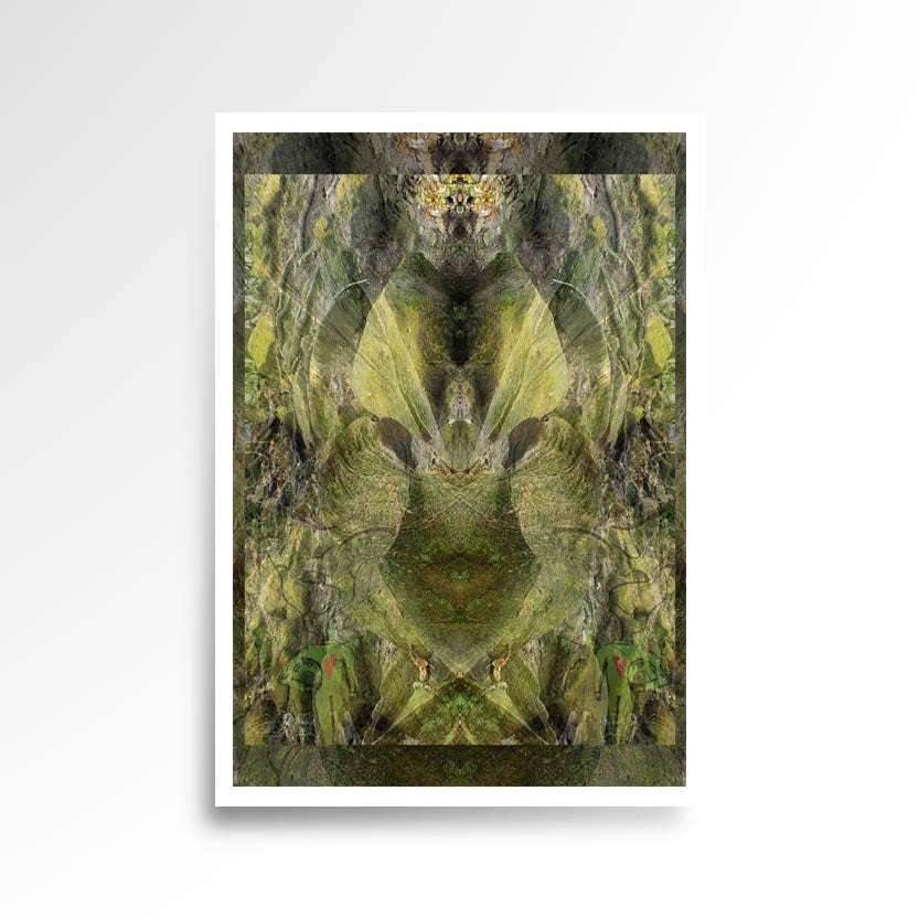Photography print image of two transparent lifelike figure, in a collage rocks and trees that create a new image that has faces and eyes in it. Colours green, gold yellow, red. Purpose, to be enjoyed, questioned and disused.
JPG
• 833 × 833
• 111.43 kB
