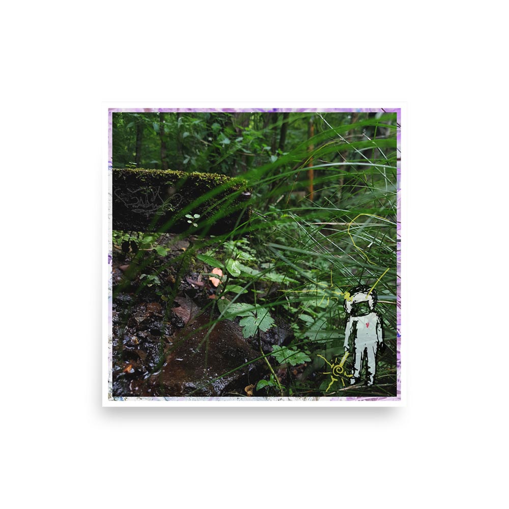 Photography print image of lifelike figure, standing in the woods next to some grass. Colours green brown, yellow. Purpose, to be enjoyed, questioned and disused.
JPG
1000 × 1000
128.34 kB