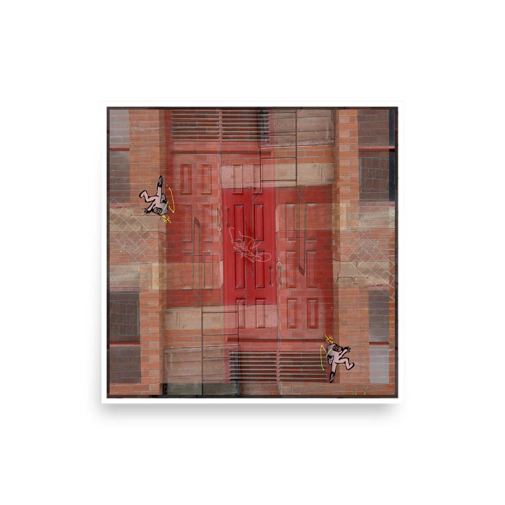 Photography print image of a three doors collared together with a life like figure. Colours red, black, brown.  Purpose, to be enjoyed, questioned and discussed.
JPG
• 1000 × 1000
• 78.2 kB