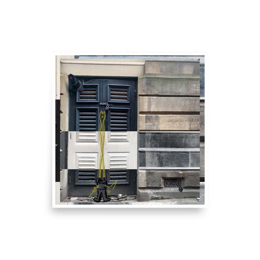 Photography print image of a door with a life like figure, colours black, white, grey, yellow.  Purpose, to be enjoyed, questioned and discussed.
JPG
• 1000 × 1000
• 85.67 kB